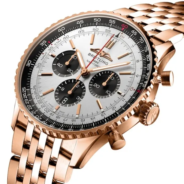 Breitling Navitimer Men Automatic Silver 18ct Rose Gold Watch RB0137241G1R1