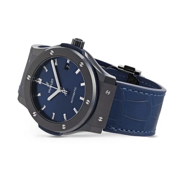 Hublot Classic Fusion Men Automatic Blue Rubber and Alligator Watch 511.CM.7170.LR