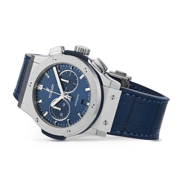 Hublot Classic Fusion Men Automatic Blue Rubber and Alligator Watch 541.NX.7170.LR